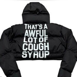 Desto Dubb New That’s A Awful Lot Of Cough Syrup Women’s crop black puffer XS